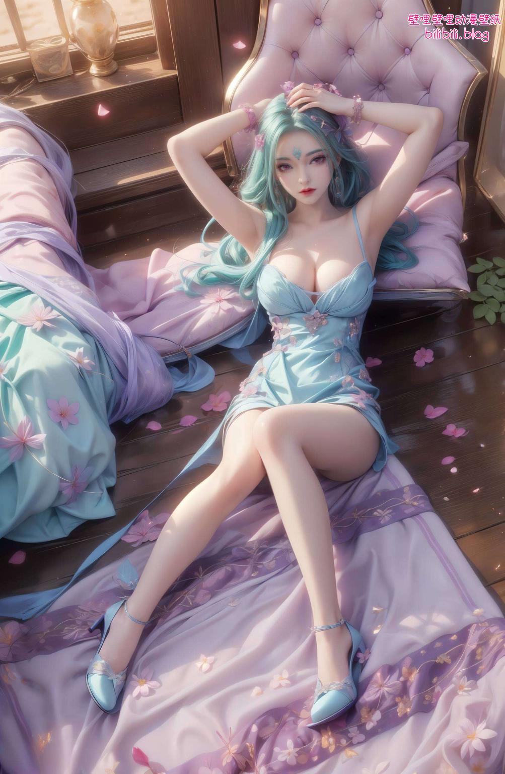 倩影婆娑国漫女神奉眠海边壁纸
