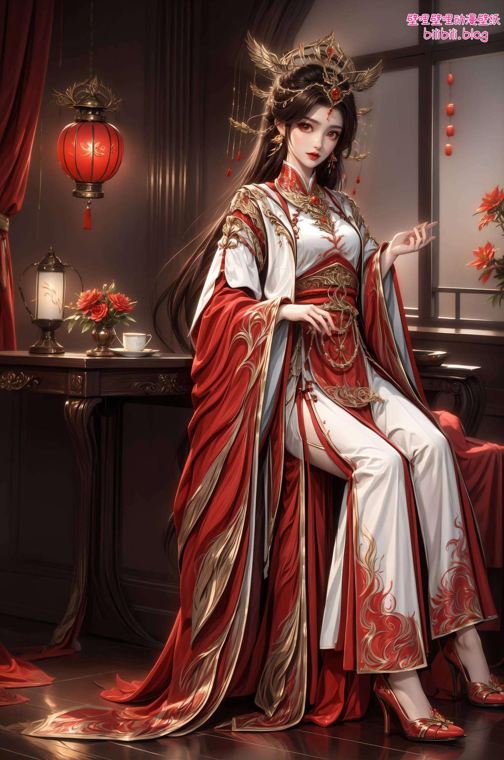 这款AI国漫美女碎花Win10壁纸动画都能感受到那份古典美与科技的完美融合