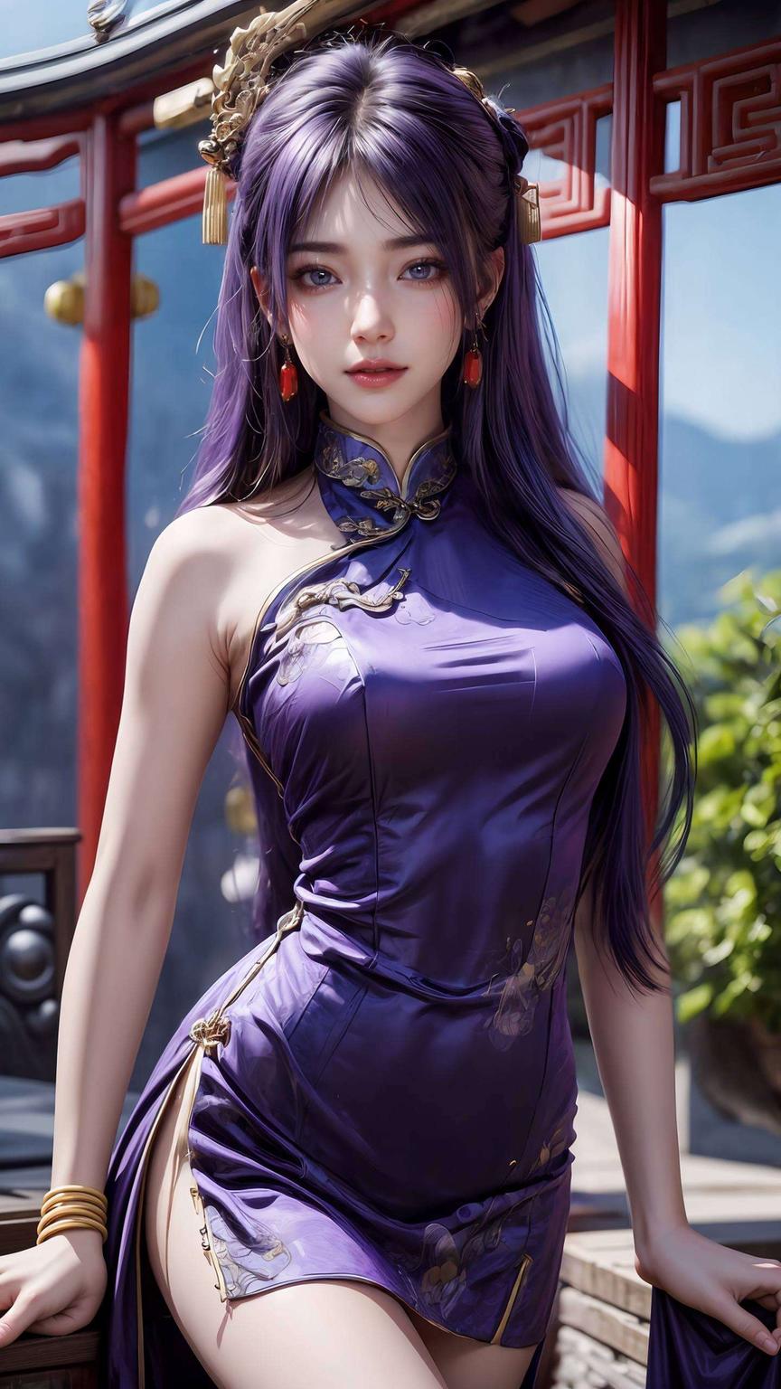 紫月女神眼神深邃仿佛从古典神话中走出