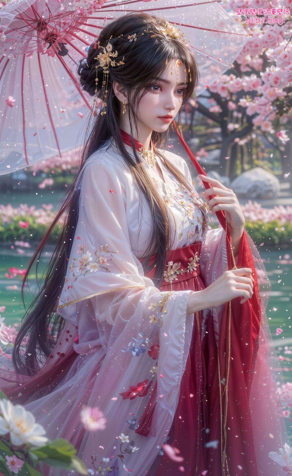 她的倩影映在这古风漫画壁纸中为你的电脑桌面带来一抹宁静的温馨