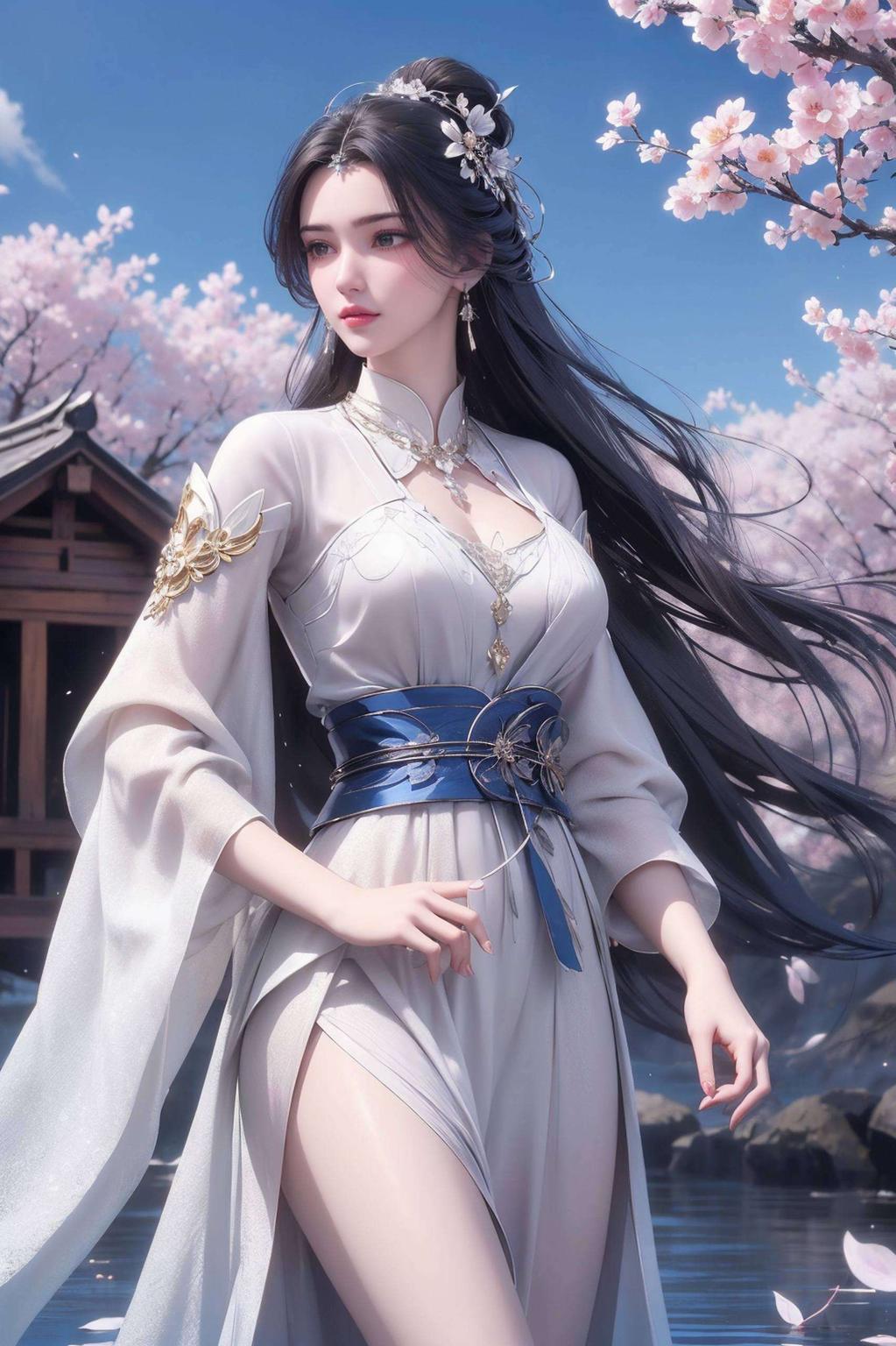 李慕婉身着紫色紧身衣在神秘的国漫世界中