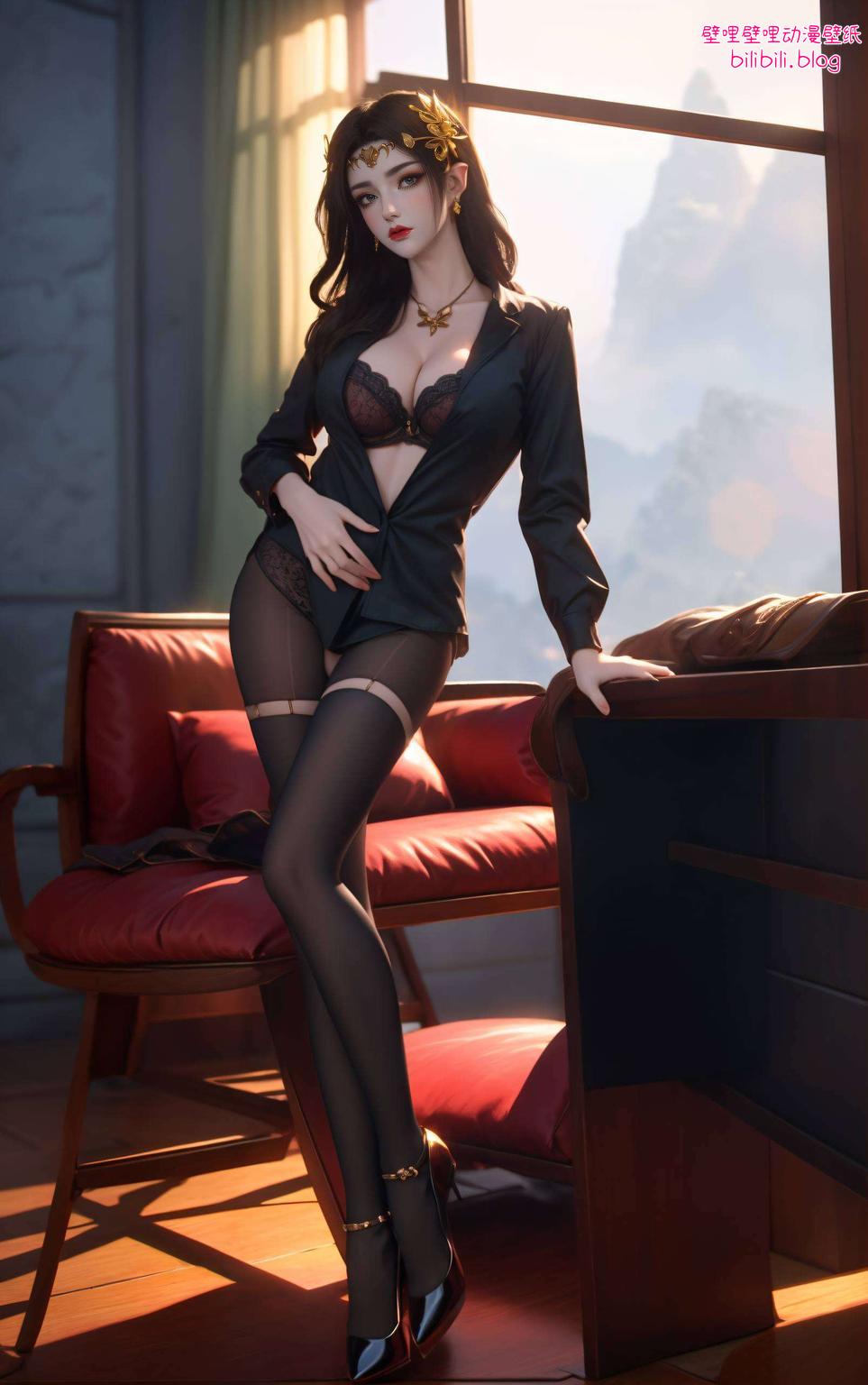 这款高清AI人物特写壁纸以国漫女神美杜莎在海边的唯美形象为主题