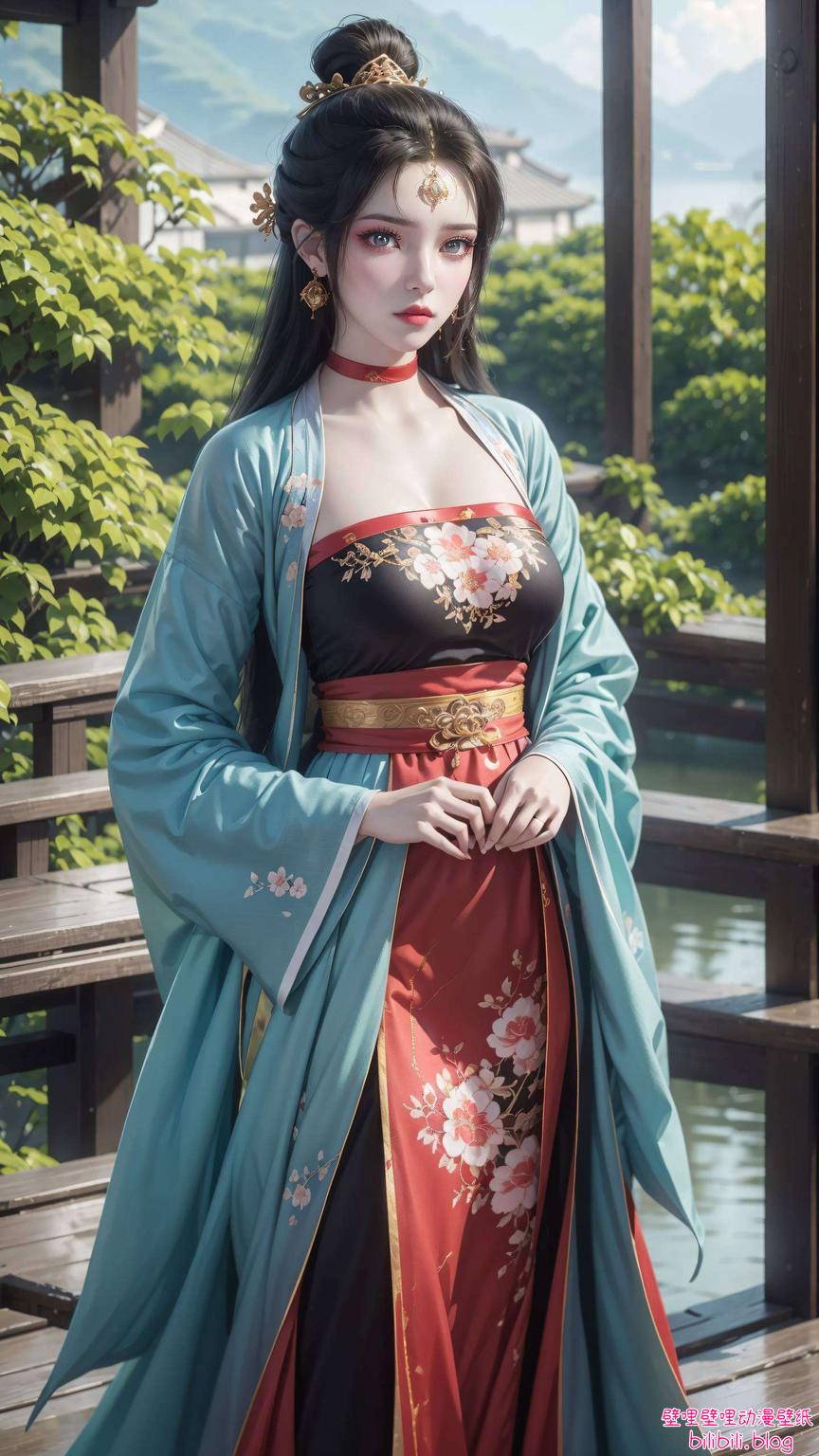 细腻笔触勾勒出女生柔美轮廓墨绿与淡雅绿交织