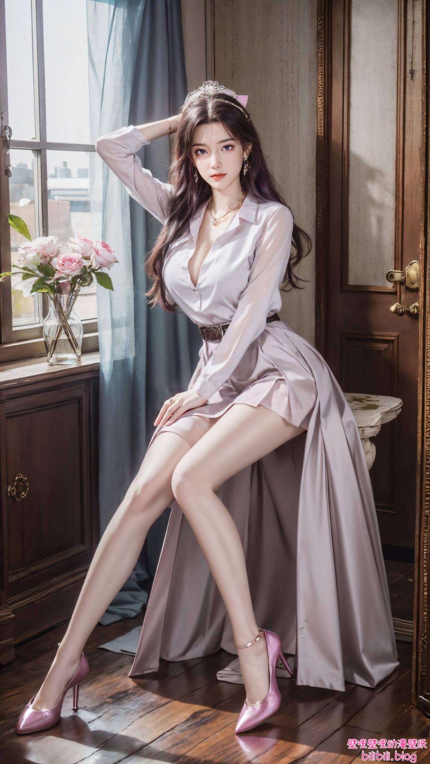 这款高清AI动作素材碎花Win10壁纸呈现了一位翩翩起舞的AI女神