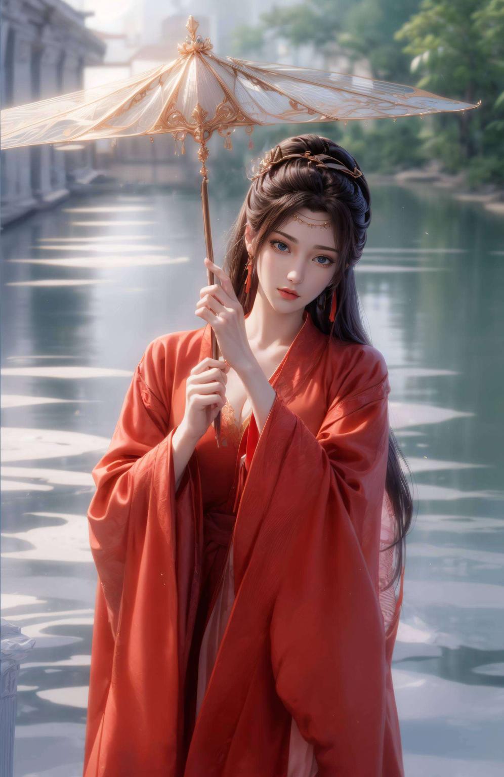 仿佛从古典画卷中走出这款神秘的“哑光1080p壁纸AI美女”中