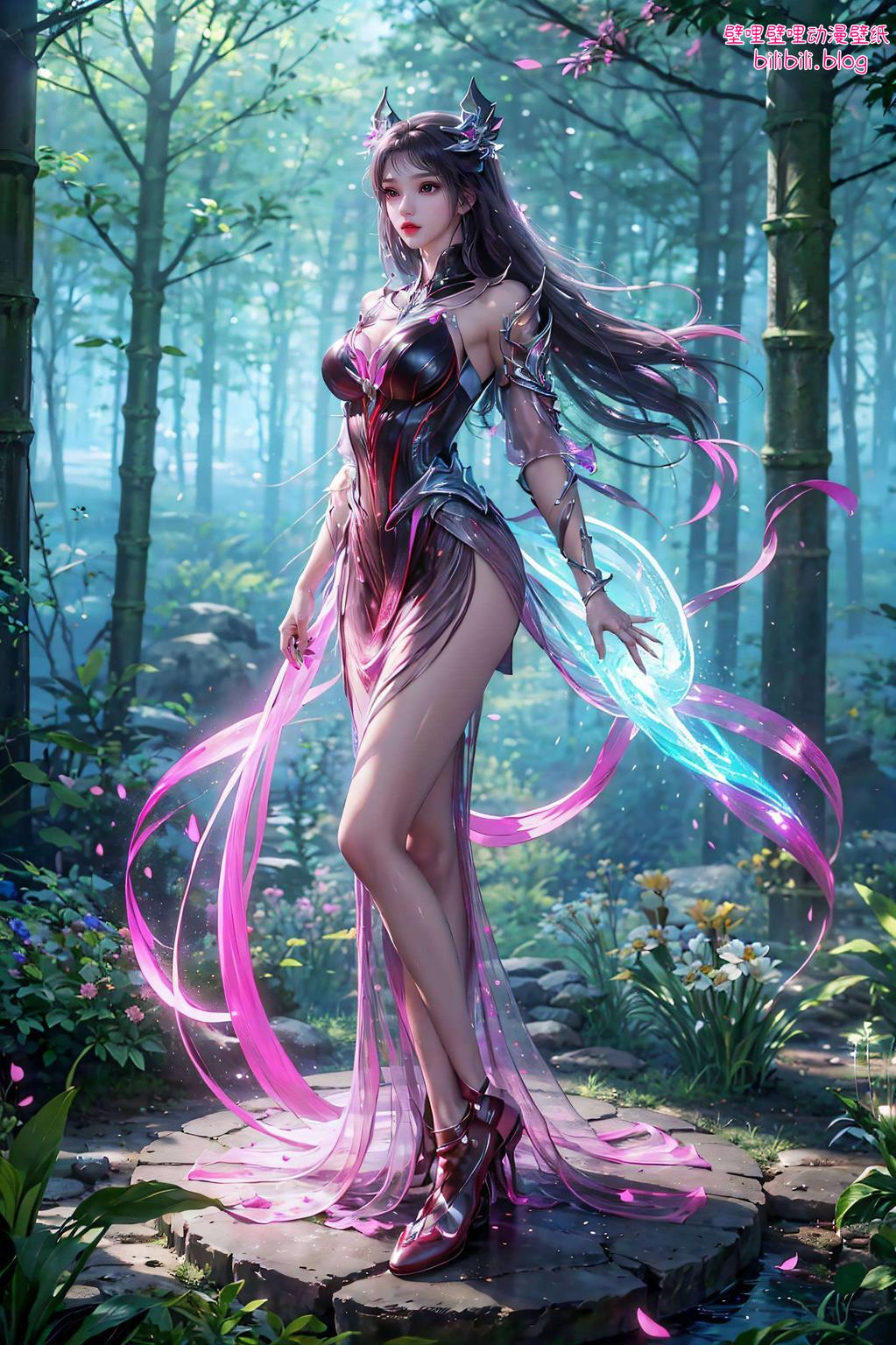 与朱竹清的甜美形象相得益彰这款绿色手绘风格的朱竹清美颜壁纸