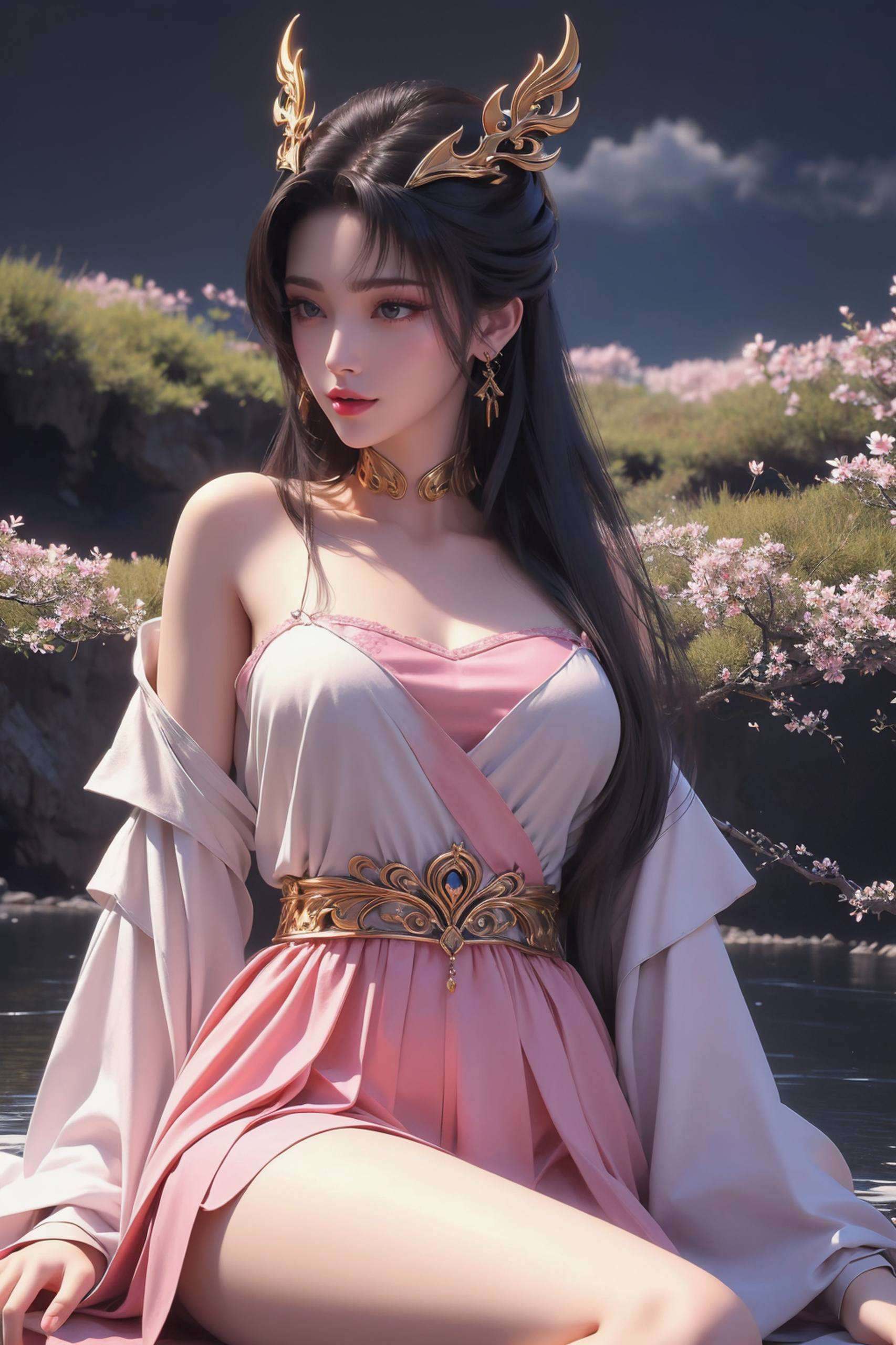 长发似瀑布般流淌就是一幅活生生的古风画卷
